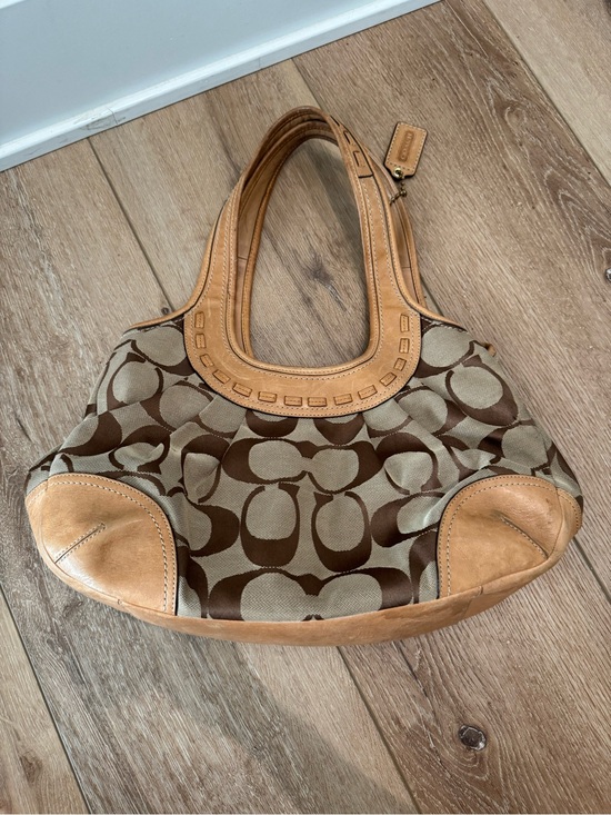 Vintage Coach Signature Jacquard Hobo Kisslock Bag Caramel Brown